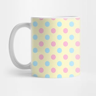 Pastel Pink and Blue Polka Dots on Yellow Background Pattern Mug
